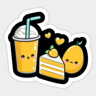 Cute Design in Kawaii Style with a Mango Cake and Milkshake | Kawaii Food Art Sticker